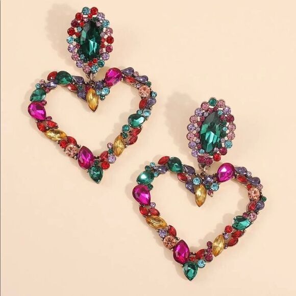 Gemstone Heart Earrings - Picture 2 of 4